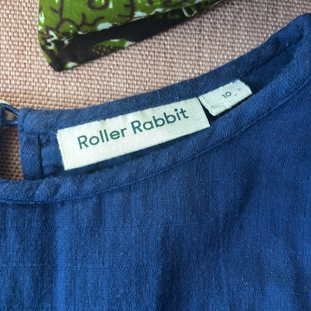 Roller Rabbit beautiful Navy spring blue dress girl 10 yy old A shape - Picture 2 of 8